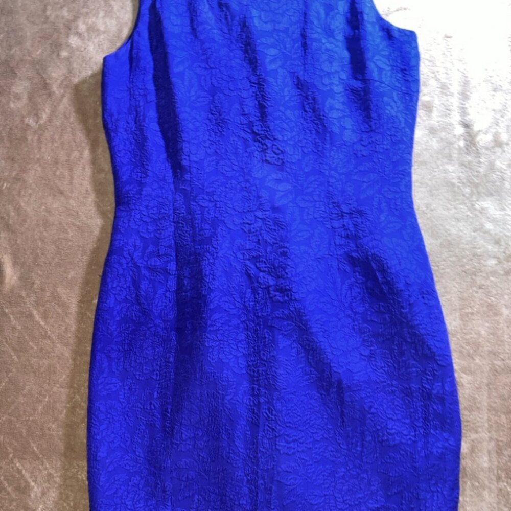 Chelsea Young Women 12 Purple Blue Texture Silk Sleeveless Bodycon Midi Dress